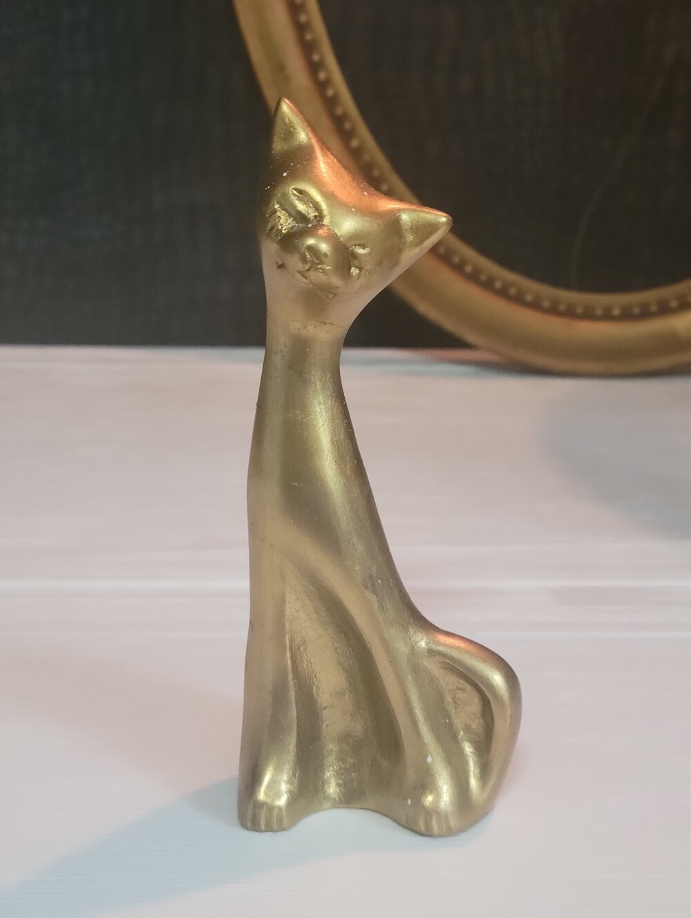 VINTAGE Brass Cat Figurine Decorative Sculpture - 6" Tall